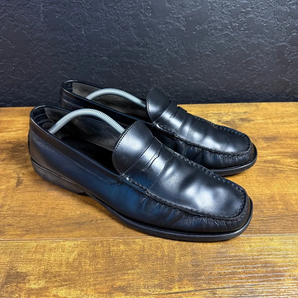 Tod's Gomma Penny Loafer Black Leather Dress Shoes Mens 10.5